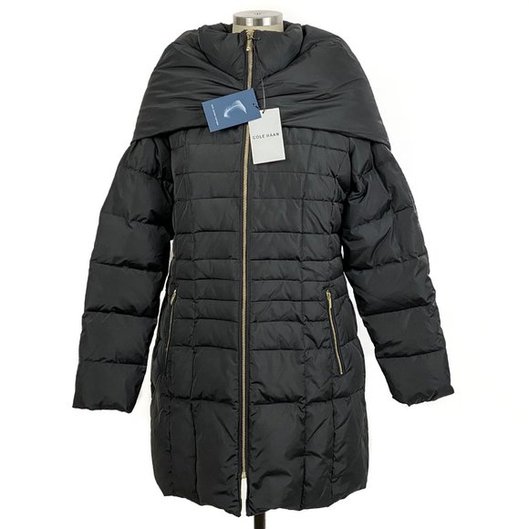 Cole Haan Quilted Down Puffer Jacket Shawl Hood